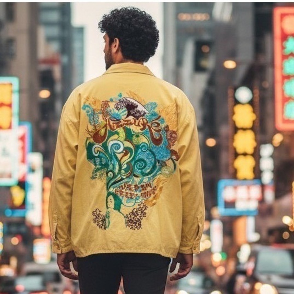 Vintage Azzure men reversible Jacket 3XL Plaid blue and yellow Japan Crazy House